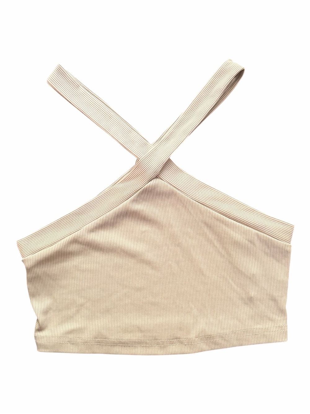 SHEIN Beige Ribbed Crop Top with Cross Straps